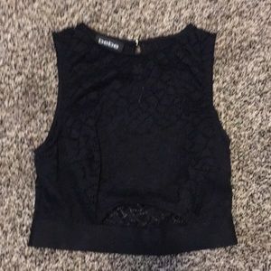 NWOT Bebe black lace cutout crop top XS